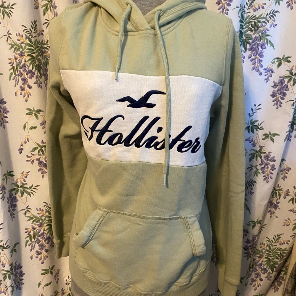 Hollister Sage Green Hoodie with Logo Patch